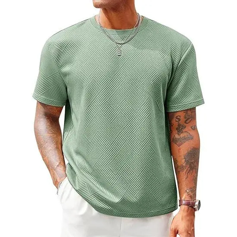 Runcati Men'S Casual T-Shirts Short Sleeve Crewneck Summer Stretchy Shirt Textured Jacquard Tops Streetwear Menswear Soft Tshirt Breathable