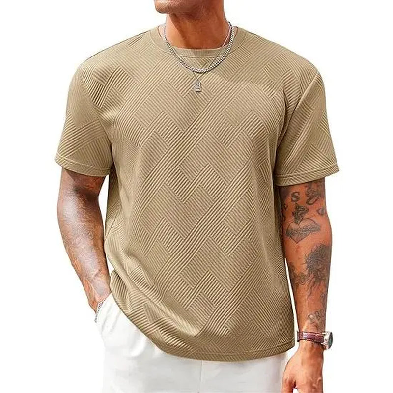 Runcati Men'S Casual T-Shirts Short Sleeve Crewneck Summer Stretchy Shirt Textured Jacquard Tops Streetwear Menswear Soft Tshirt Breathable