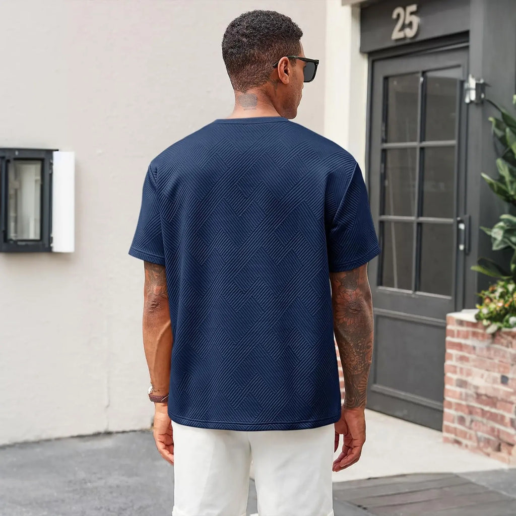 Runcati Men'S Casual T-Shirts Short Sleeve Crewneck Summer Stretchy Shirt Textured Jacquard Tops Streetwear Menswear Soft Tshirt Breathable