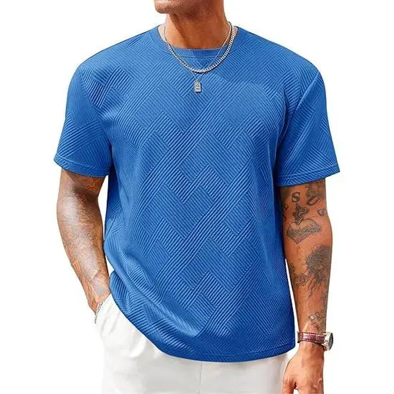 Runcati Men'S Casual T-Shirts Short Sleeve Crewneck Summer Stretchy Shirt Textured Jacquard Tops Streetwear Menswear Soft Tshirt Breathable