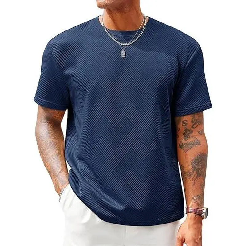 Runcati Men'S Casual T-Shirts Short Sleeve Crewneck Summer Stretchy Shirt Textured Jacquard Tops Streetwear Menswear Soft Tshirt Breathable