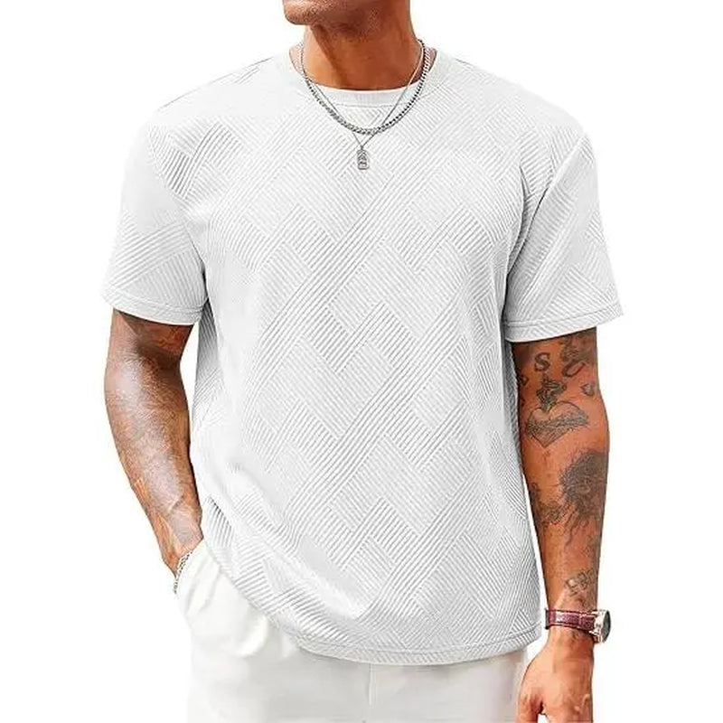 Runcati Men'S Casual T-Shirts Short Sleeve Crewneck Summer Stretchy Shirt Textured Jacquard Tops Streetwear Menswear Soft Tshirt Breathable