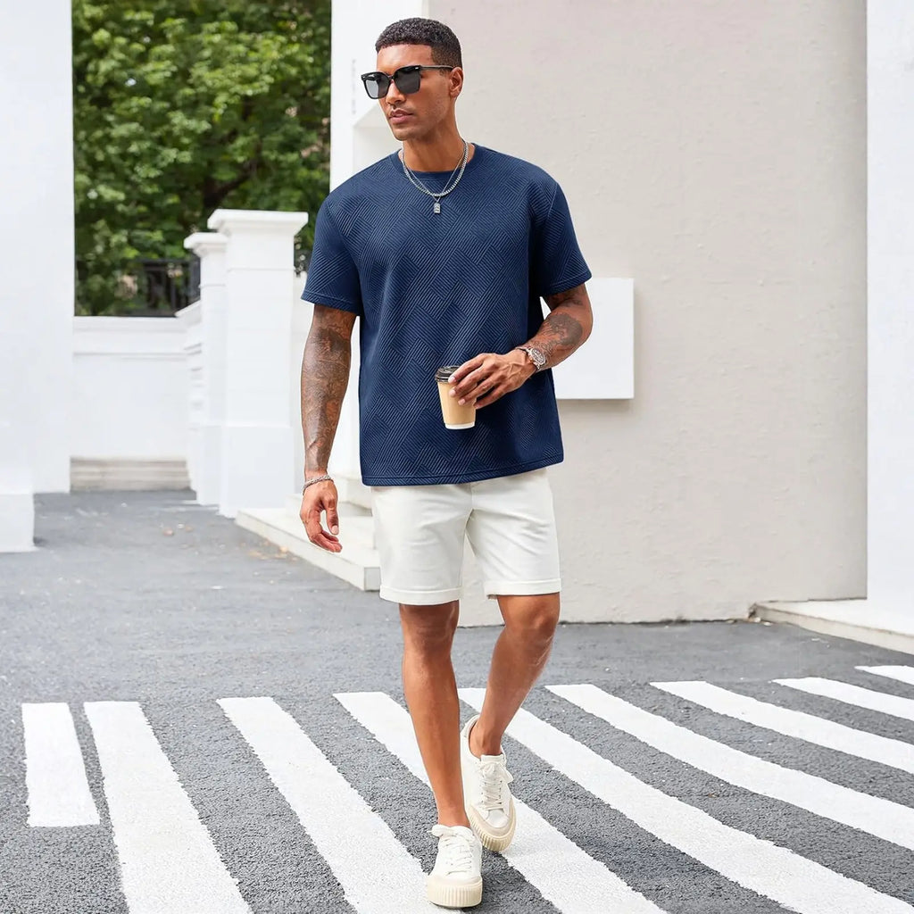Runcati Men'S Casual T-Shirts Short Sleeve Crewneck Summer Stretchy Shirt Textured Jacquard Tops Streetwear Menswear Soft Tshirt Breathable