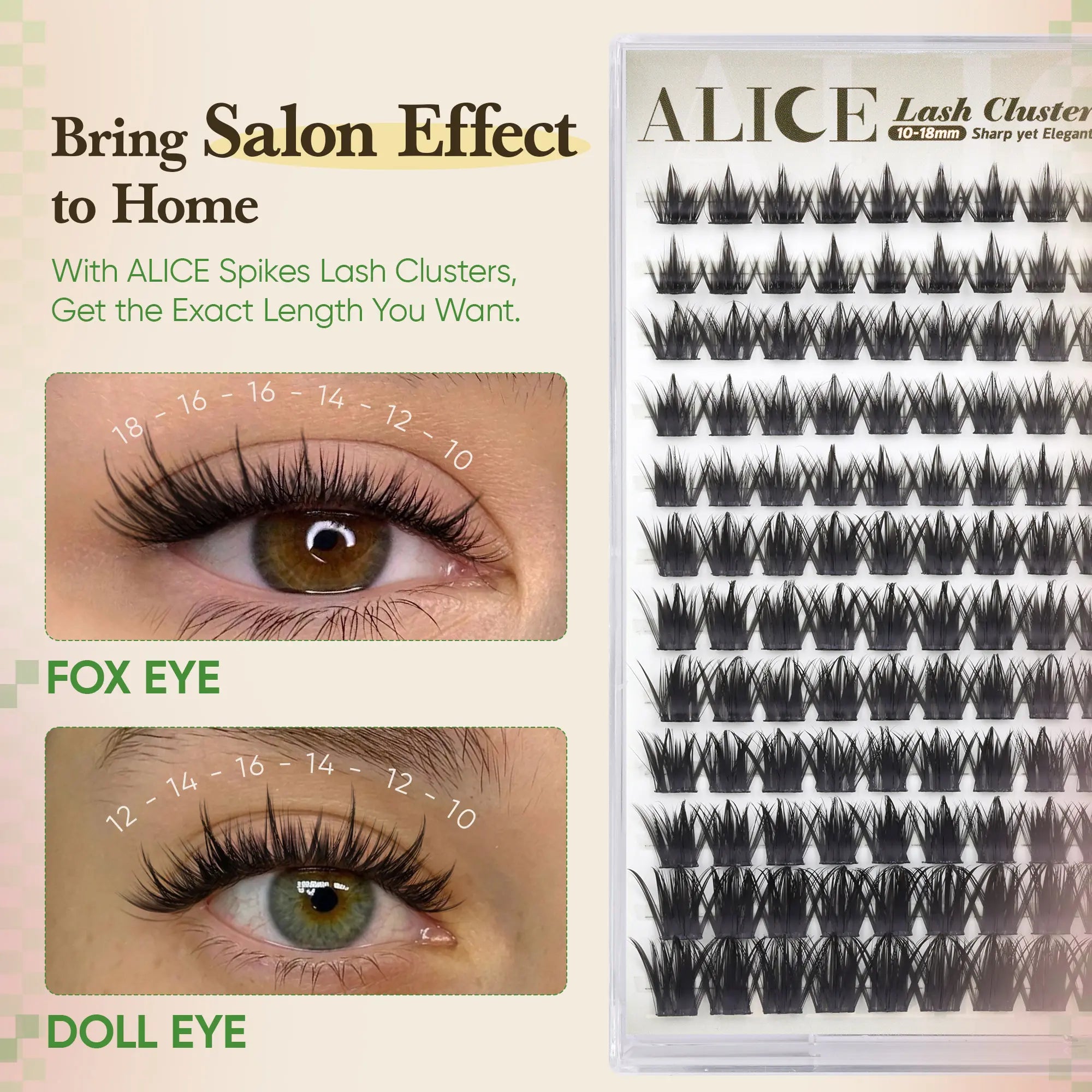 ALICE Natural Lash Extension Kit Spikes CD Curl Eyelash Clusters DIY Thin Band Individual Lashes 10-18Mm Cluster Eyelash Extensions for Daily&Workplace
