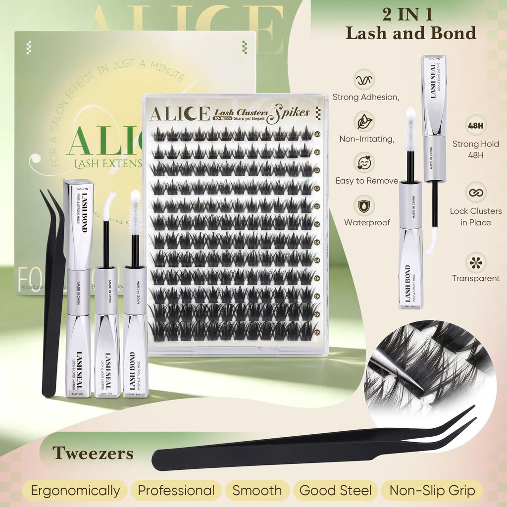 ALICE Natural Lash Extension Kit Spikes CD Curl Eyelash Clusters DIY Thin Band Individual Lashes 10-18Mm Cluster Eyelash Extensions for Daily&Workplace
