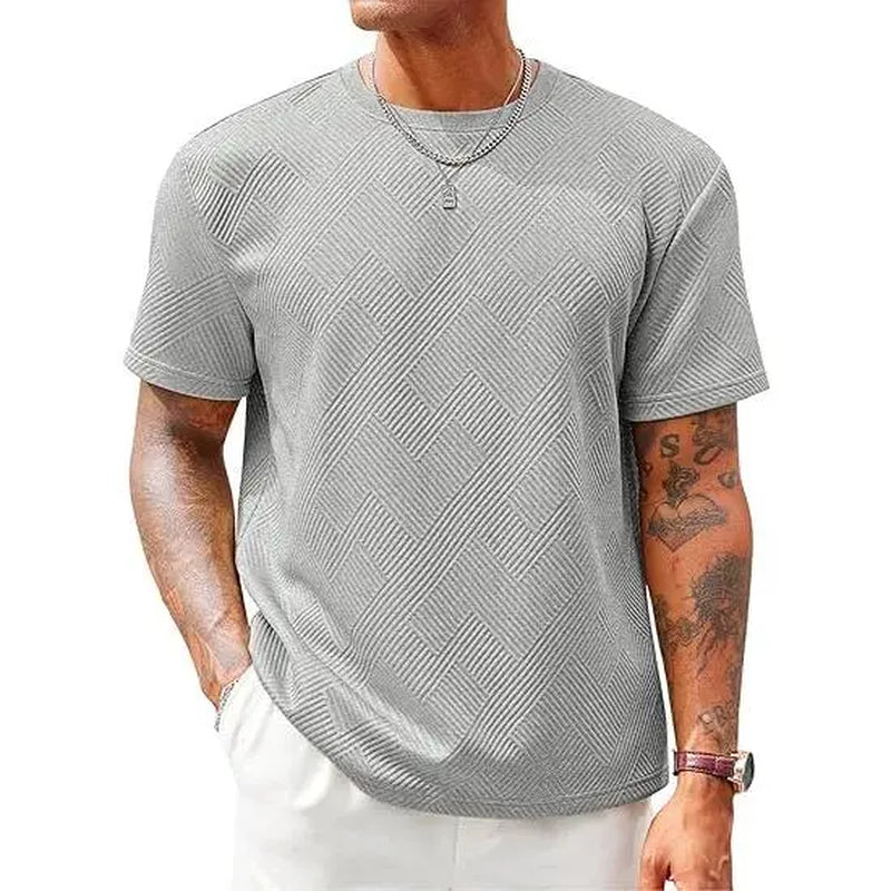 Runcati Men'S Casual T-Shirts Short Sleeve Crewneck Summer Stretchy Shirt Textured Jacquard Tops Streetwear Menswear Soft Tshirt Breathable