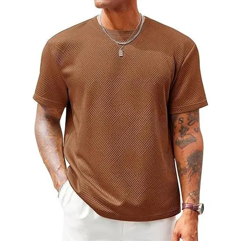 Runcati Men'S Casual T-Shirts Short Sleeve Crewneck Summer Stretchy Shirt Textured Jacquard Tops Streetwear Menswear Soft Tshirt Breathable