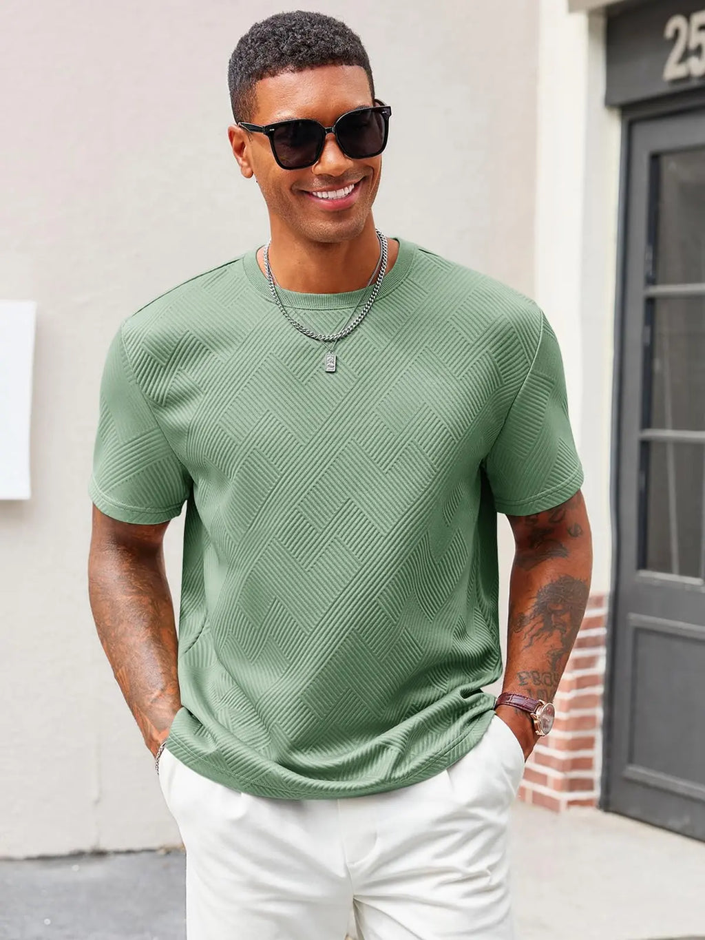 Runcati Men'S Casual T-Shirts Short Sleeve Crewneck Summer Stretchy Shirt Textured Jacquard Tops Streetwear Menswear Soft Tshirt Breathable