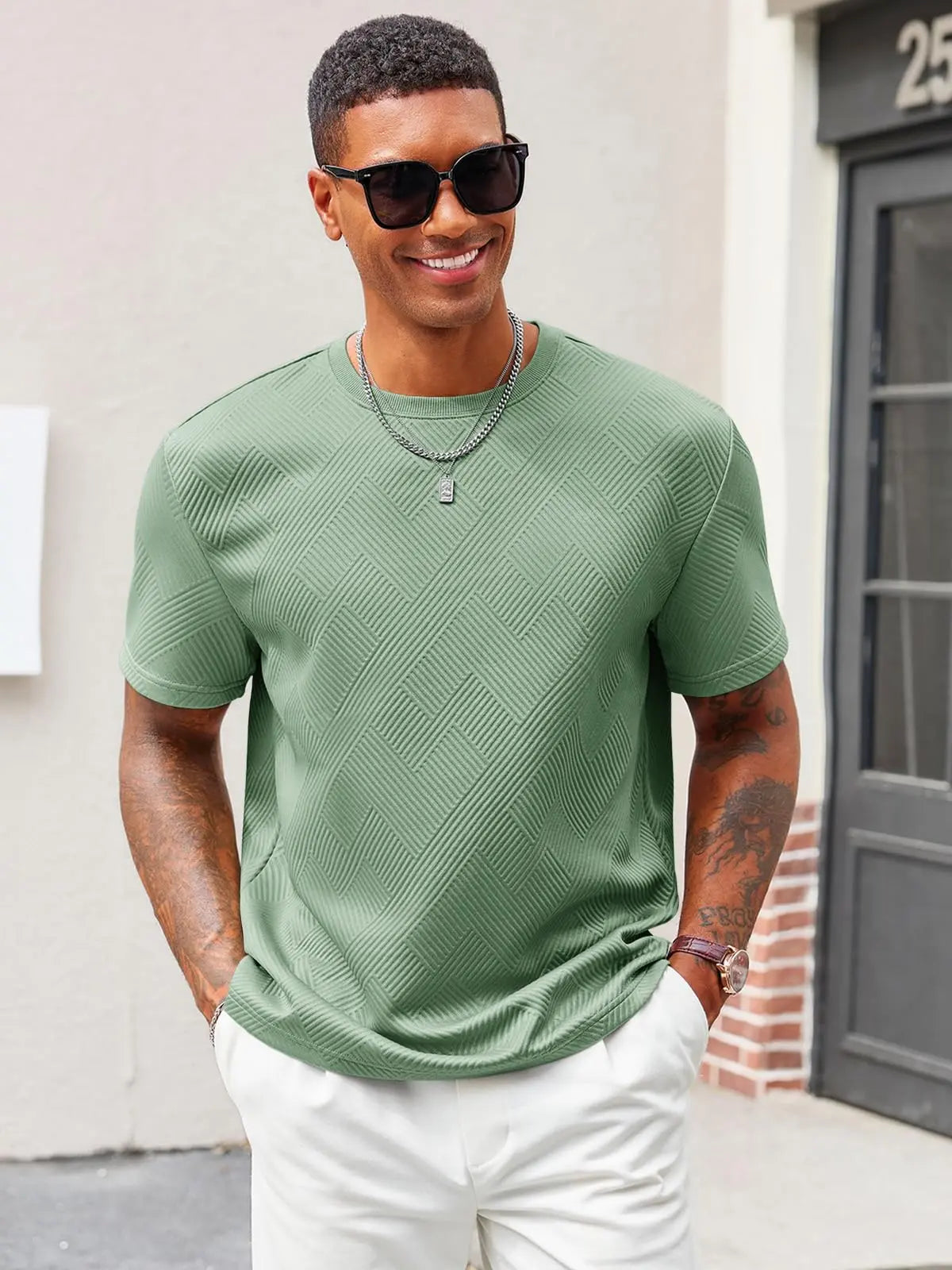 Runcati Men'S Casual T-Shirts Short Sleeve Crewneck Summer Stretchy Shirt Textured Jacquard Tops Streetwear Menswear Soft Tshirt Breathable