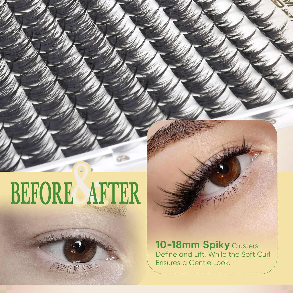 ALICE Natural Lash Extension Kit Spikes CD Curl Eyelash Clusters DIY Thin Band Individual Lashes 10-18Mm Cluster Eyelash Extensions for Daily&Workplace