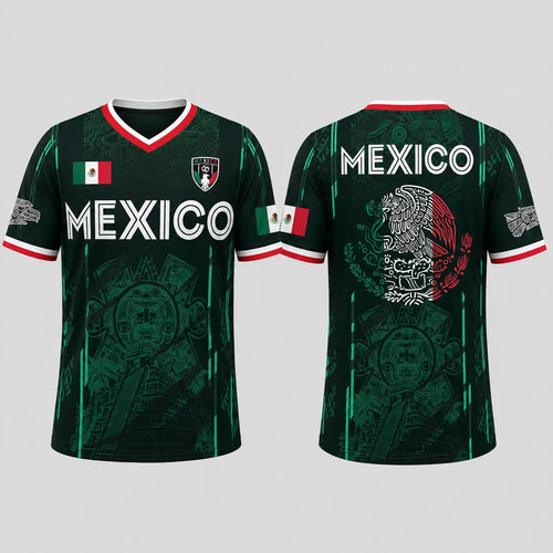 2026 Mexico Soccer Jersey, Chichén Itzá Pyramid Graphic Retro Soccer Jersey, All over Print, Casual Style for All Seasons, Classic Throwback Jersey Sportswear Top