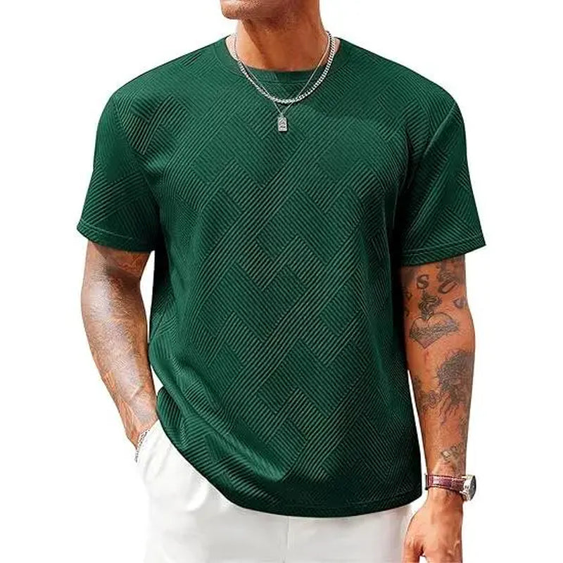 Runcati Men'S Casual T-Shirts Short Sleeve Crewneck Summer Stretchy Shirt Textured Jacquard Tops Streetwear Menswear Soft Tshirt Breathable