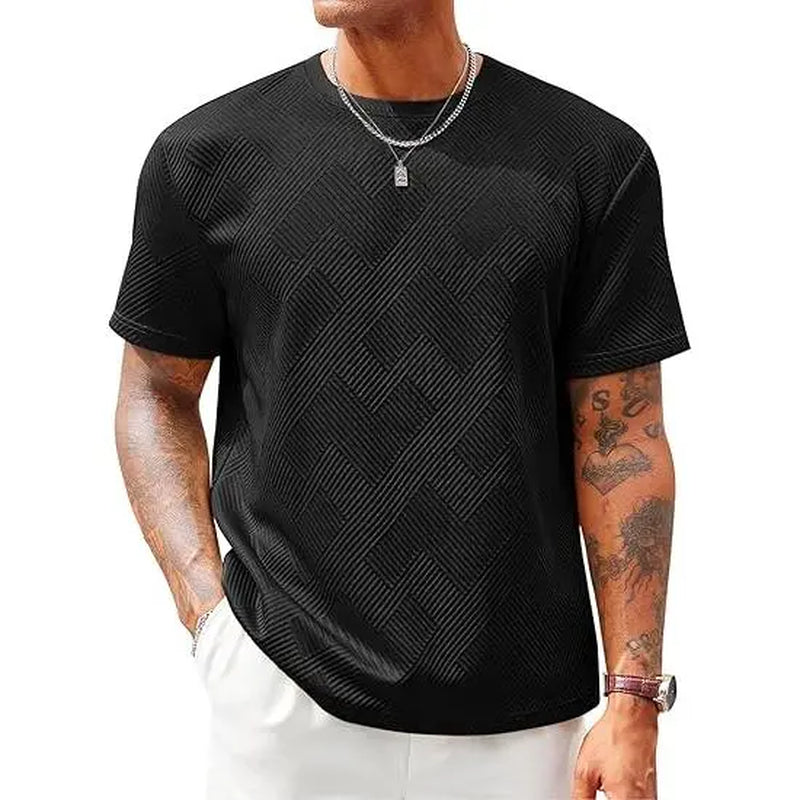Runcati Men'S Casual T-Shirts Short Sleeve Crewneck Summer Stretchy Shirt Textured Jacquard Tops Streetwear Menswear Soft Tshirt Breathable