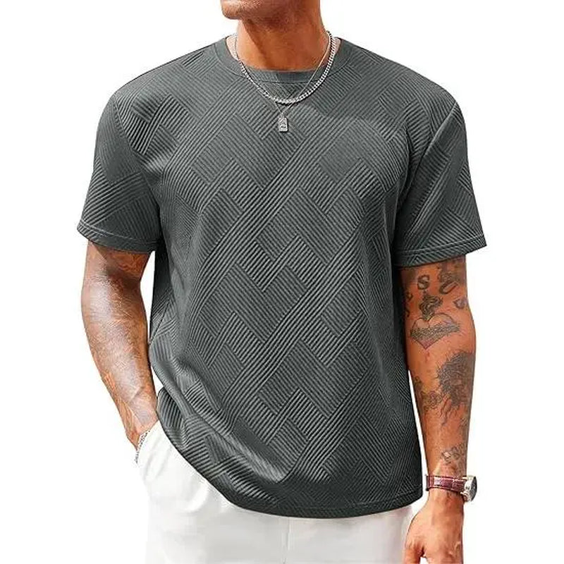 Runcati Men'S Casual T-Shirts Short Sleeve Crewneck Summer Stretchy Shirt Textured Jacquard Tops Streetwear Menswear Soft Tshirt Breathable