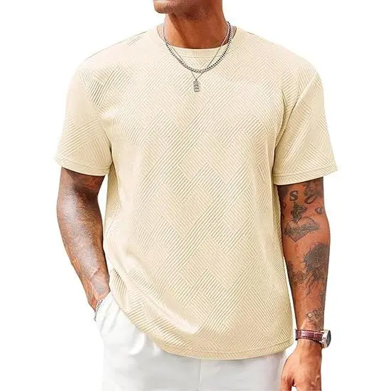Runcati Men'S Casual T-Shirts Short Sleeve Crewneck Summer Stretchy Shirt Textured Jacquard Tops Streetwear Menswear Soft Tshirt Breathable